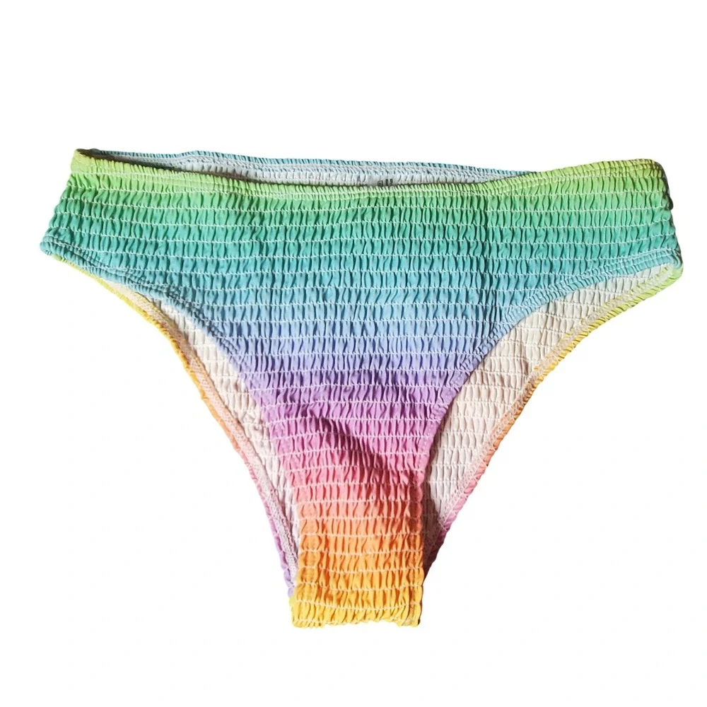 SHEIN Bikini Set Large Rainbow Smocked High‎ Waist Push Up Underwire New